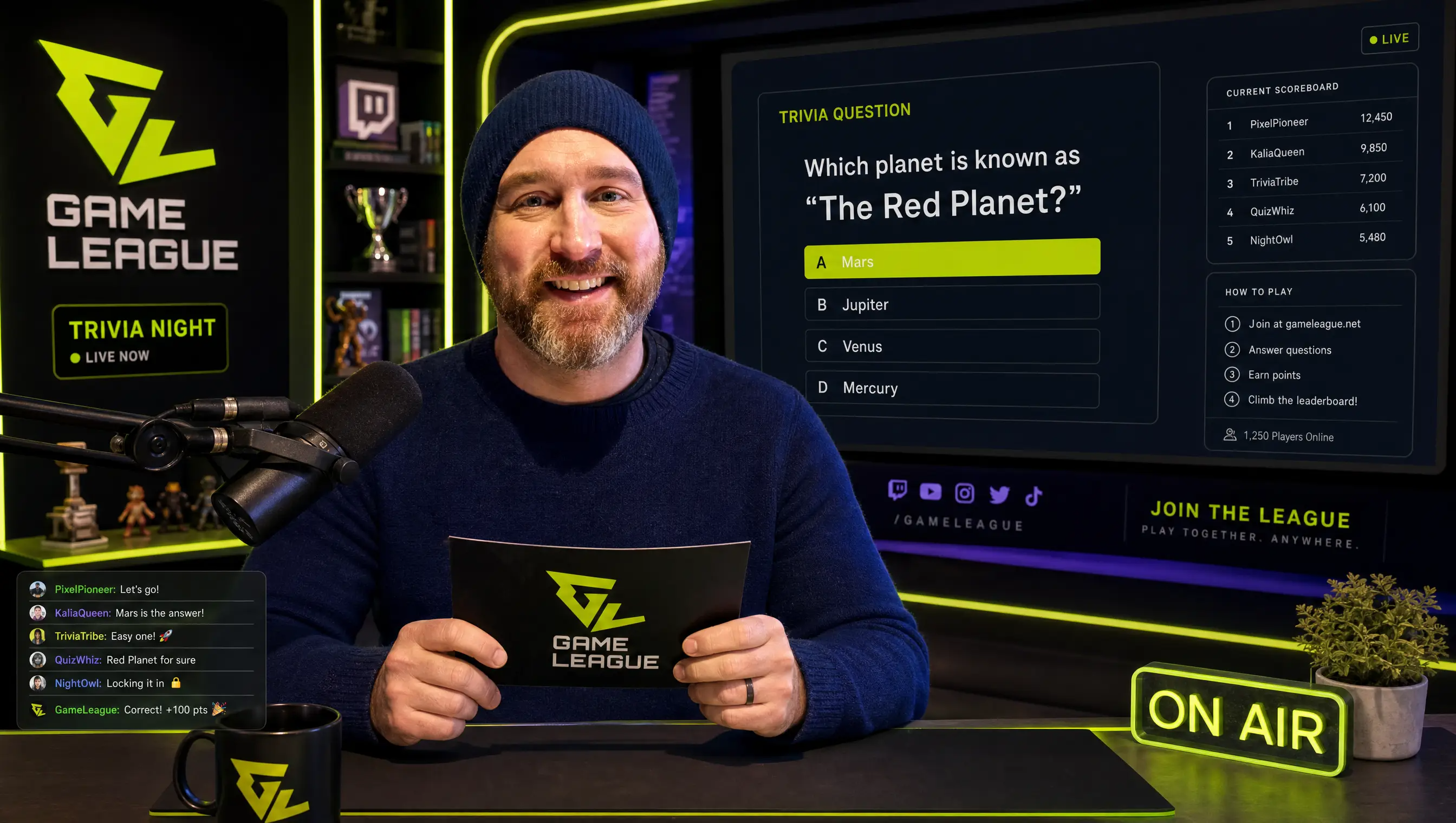 Nathan preparing a live GAME LEAGUE Trivia show